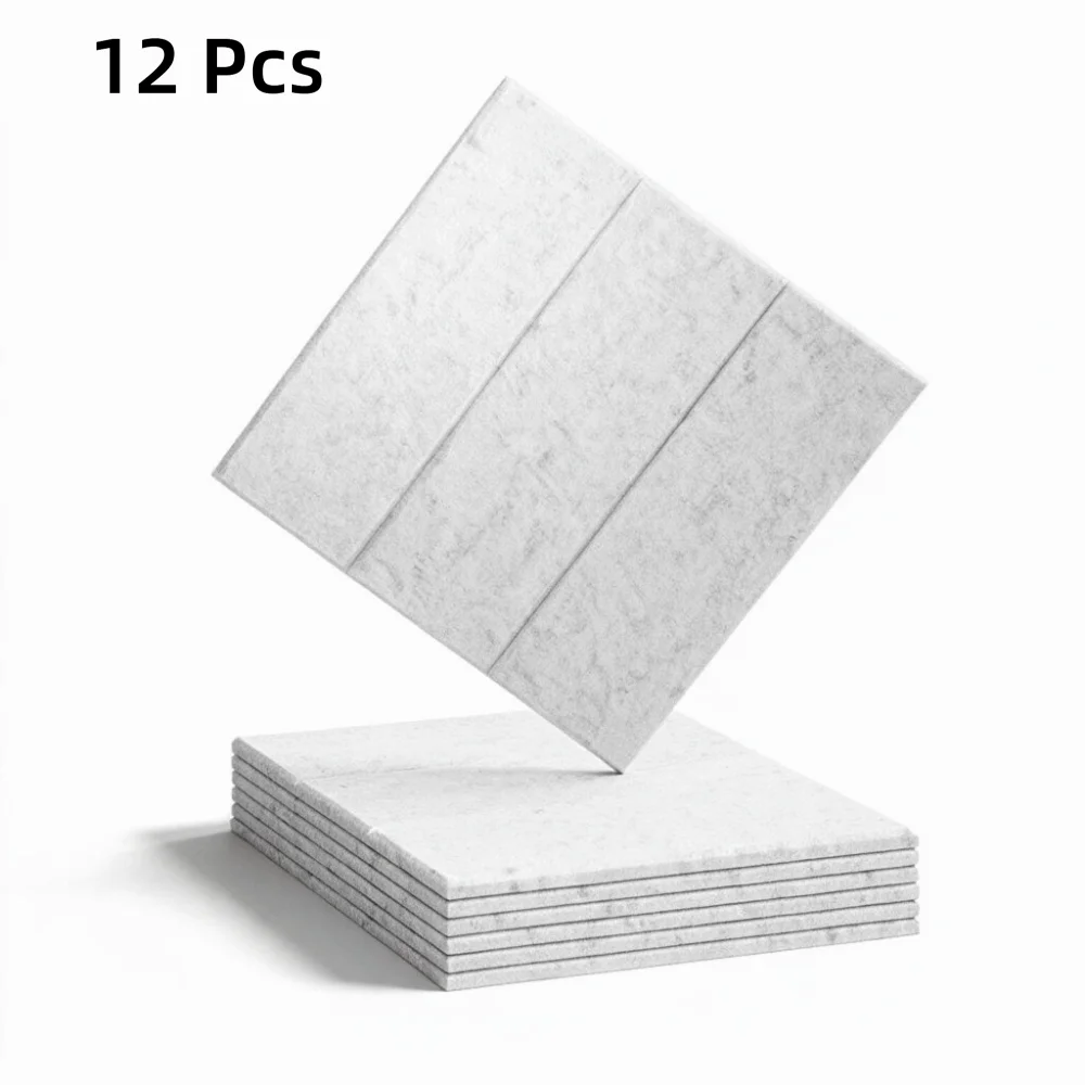 12PCS Sound-Absorbing Felt Bulletin Boards Stripe Square Wall Decals Self-Adhesive Eco-friendly Felt Acoustic Panels Bedroom