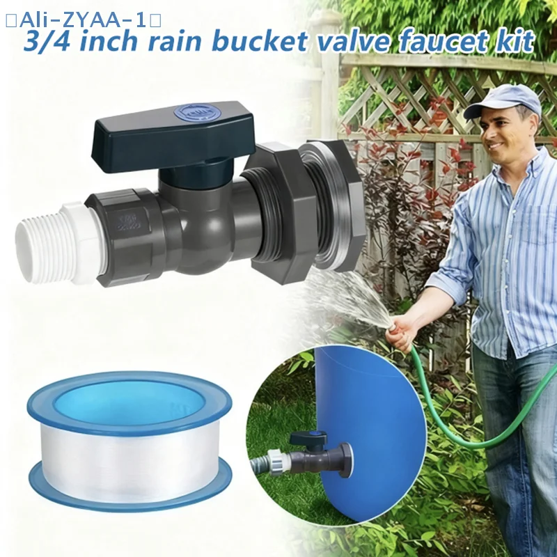 【ZYAA-1】1 Set PVC Water Barrel Spigot Kit, Connector Drain Adapter With Inner Connection For Garden Rain Barre Tool Supplies