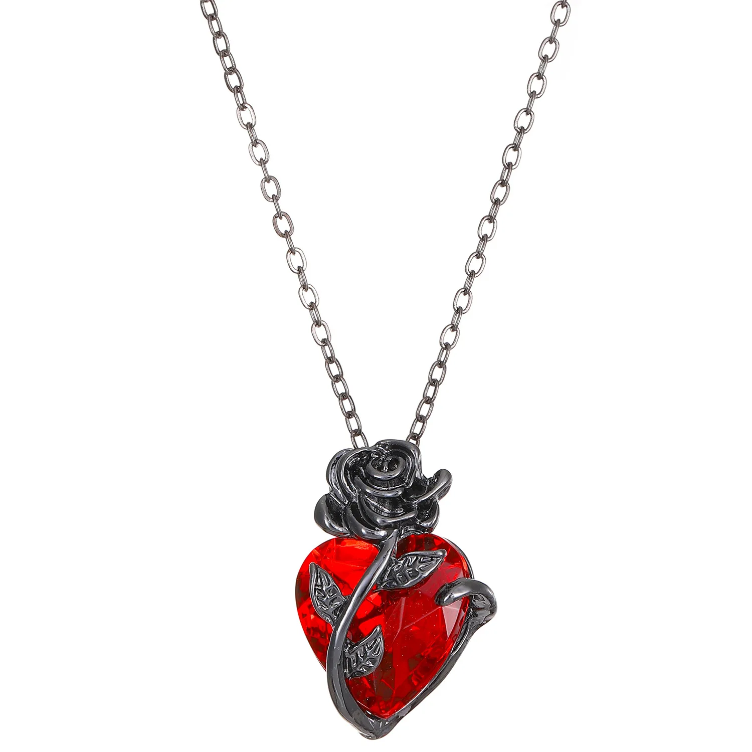 Gothic Rose Red Love Halskette Damen Y2K Grunge Schmuck Zierliche Silberfarbe Tonebloody Human Heart Anhänger Personalisierte Geschenke