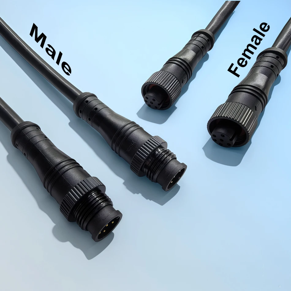 M12 Waterproof 2 3 4 5 6 8Pin IP67 Cable Wire Plug for LED Strips Male and Female Jack 20cm Length Connector Quick Lock
