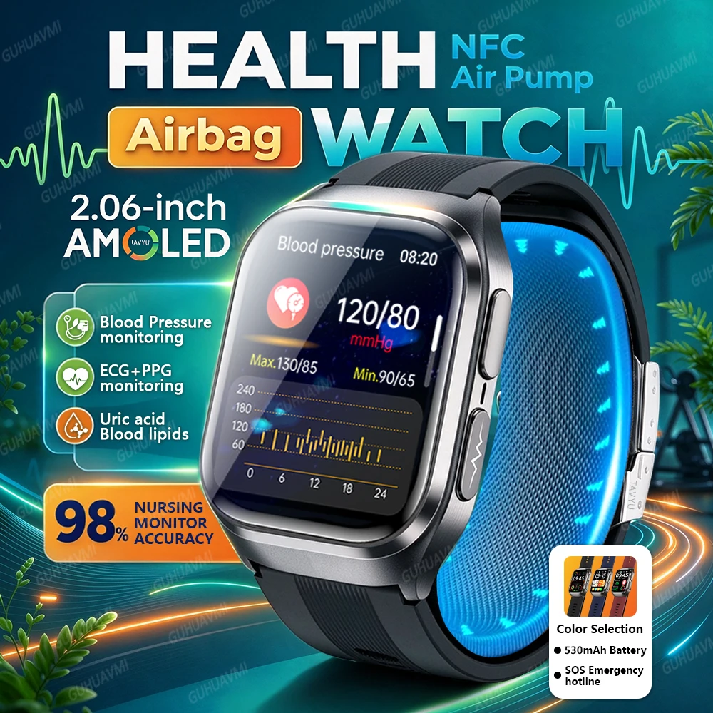 GUHUAVMI New Blood Pressure Precision Tracking SmartWatch ECG+PPG Uric Acid Blood Lipids Chart Analysis Sports Health Smartwatch