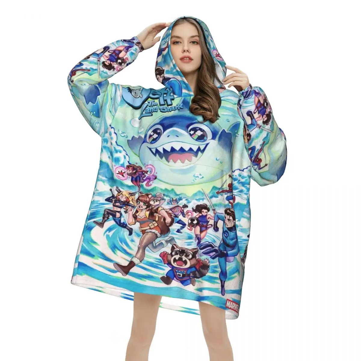 

Jeff The Land Shark Blanket Hoodie Wearable Blanket Large with Pocket Warm Sleeping Bag Soft Cozy Onesie