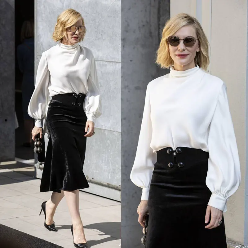 

Elegant Velvet Shirt And Skirt Set Long Sleeve OL Women's Fashion Ensemble A-Line Skirt Business Casual Outfit
