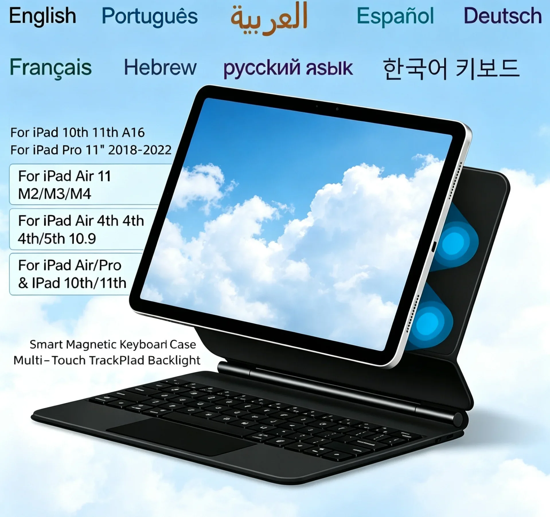 Magnetic Keyboard Case for iPad Air 11 M2 M3 M4 with Trackpad Backlit Floating Design Multi-Angle