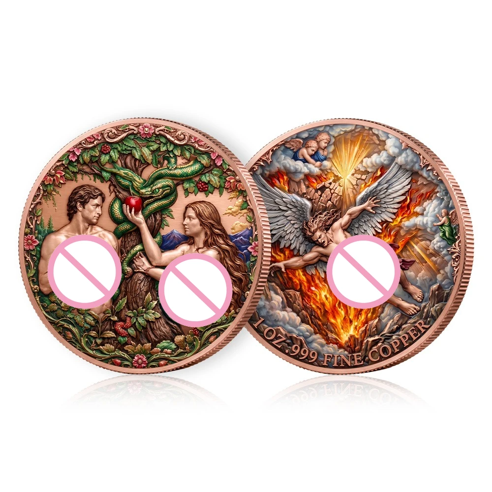 1 Oz .999 Fine Copper Medal Adam Eve Garden of Eden Fallen Angel Commemorative Coin Collectible Token Religious Souvenir Gift