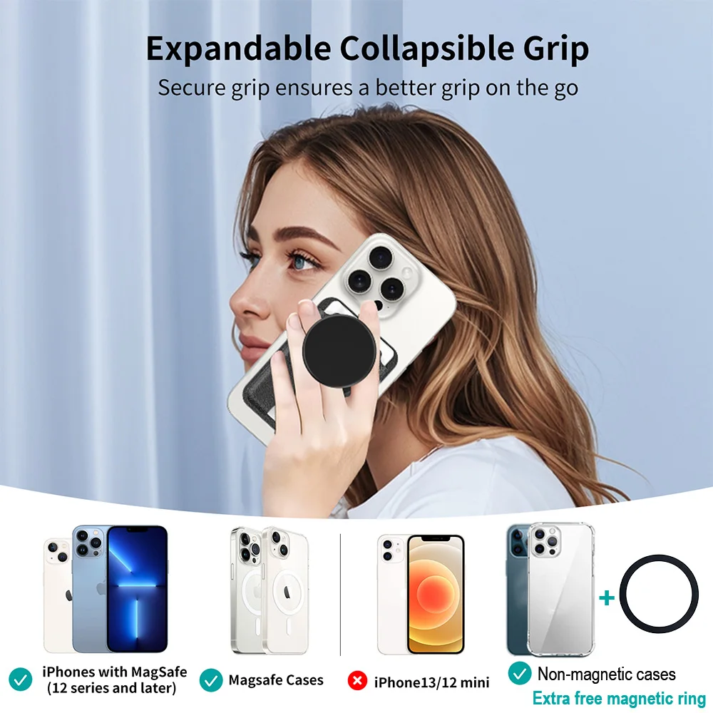 Uniwersalny skórzany portfel magnetyczny na telefon, luksusowe etui na karty, kieszeń magnetyczna na iPhone'a 16 15 Pro Max 14 13 12 — zdjęcie 4