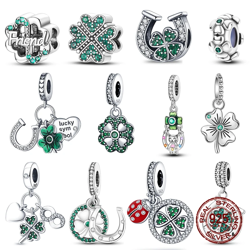 

S925 Sterling Silver Green Series Four leaf clover Pendant Fit Pandora Bracelet DIY Beads Fashion For Women Jewelry Gift Hot