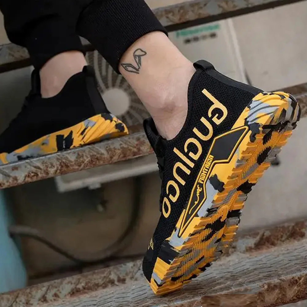 Men Work Sneakers Rotating Button Safety Shoes Indestructible Puncture-Proof Protective Shoes Anti Shock Boots Steel Toe Shoes