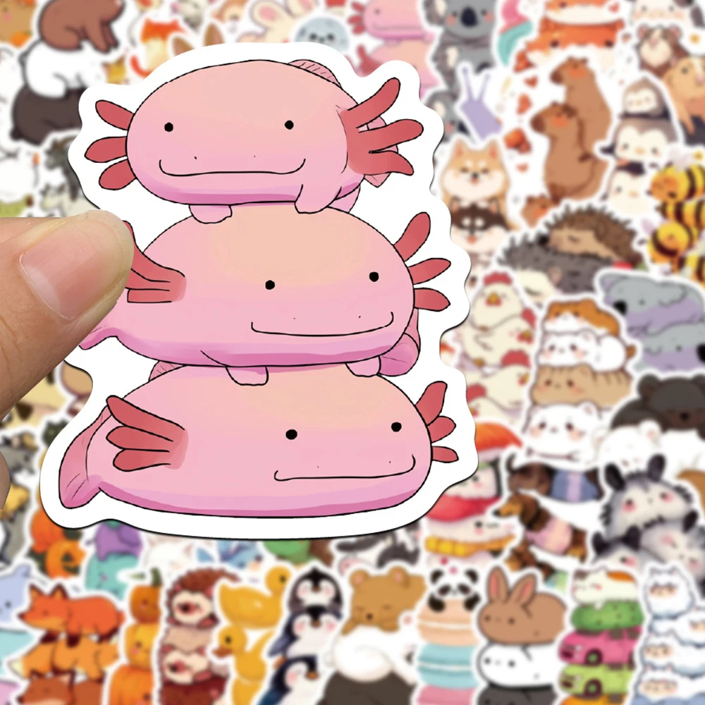 10/30/60pcs Cute Stacking Animals Stickers Funny Cartoon Kids Sticker Toy DIY Water Bottle Luggage Phone Waterproof Decals Pack