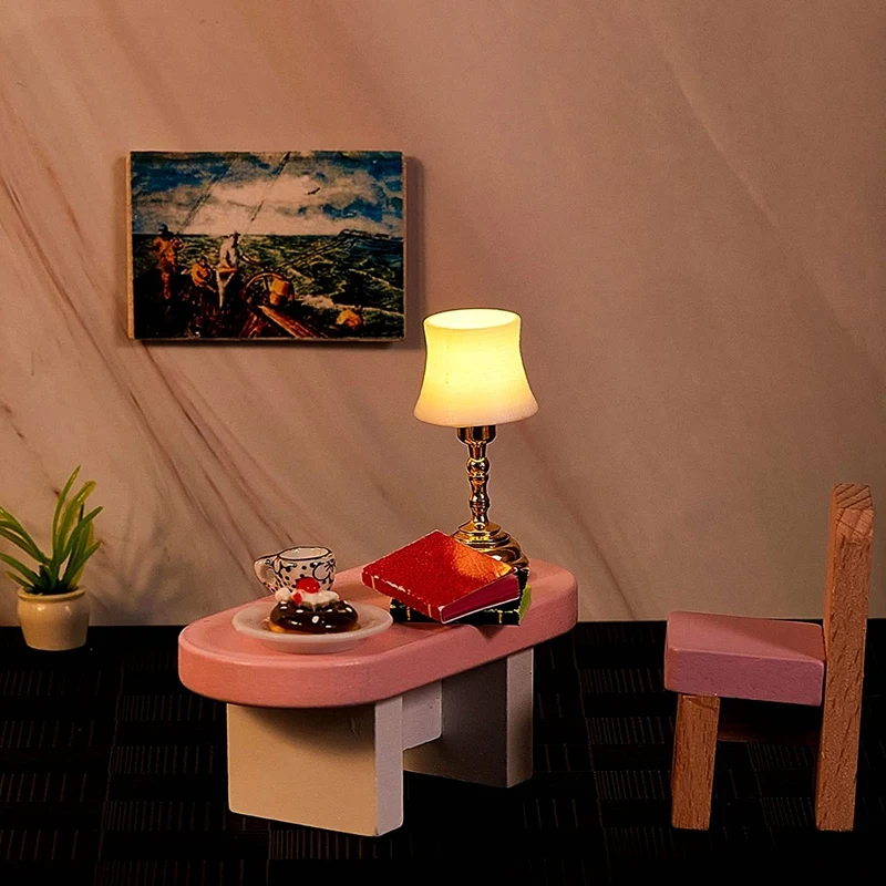 2Pcs Dollhouse Miniature Lamp LED Desk Lamp Can Be Bright Mini Light Dollhouse Decoration With ON/Off Switch Lamp Shade