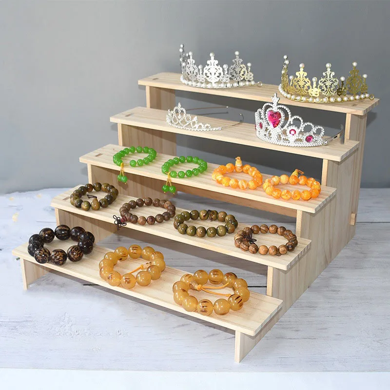 Wooden Display Shelf Riser Tabletop Small Stand Wood Rack for Perfume Cosmetics Figure Organizer