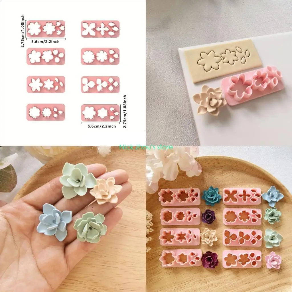 

E15E 8 Pieces Silicone Clay Mold Set Floral Design Earring Making Molds For DIY Earring Making And Creative Jewelry Art