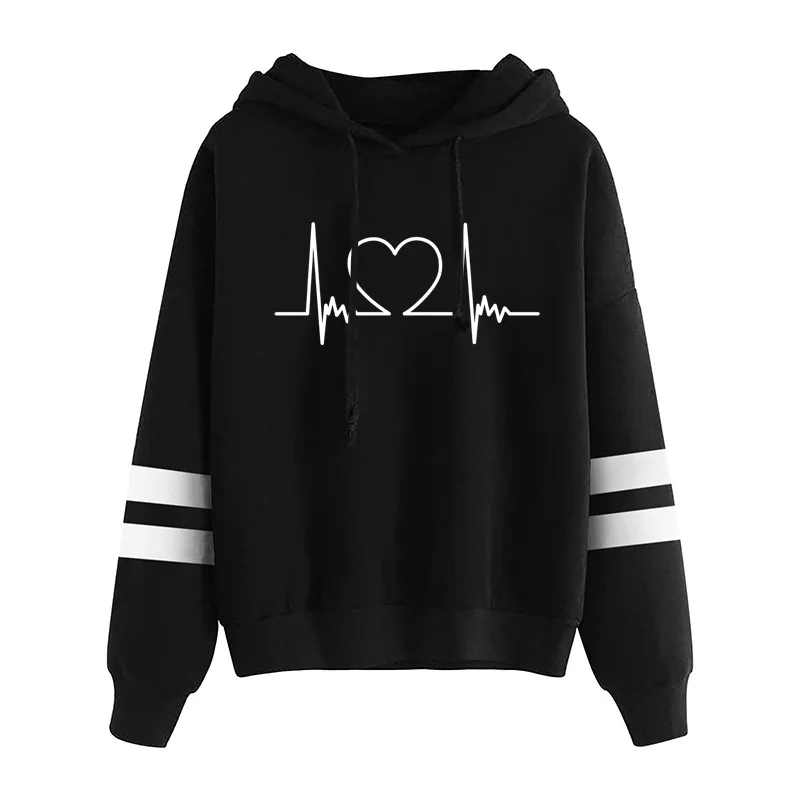 Fashion Heartbeat Printed Women Hoodies Lightweight Large Size Loose Pullover Female Solid Color Drawstring Hooded Sweatshirts