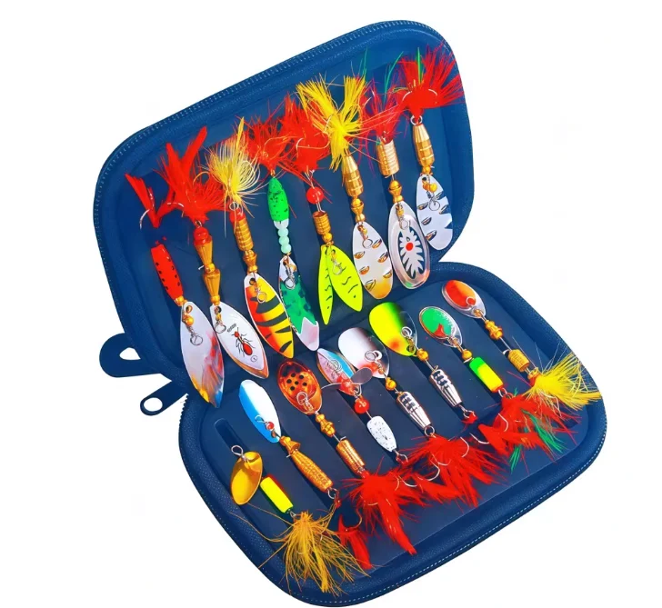 Rotating glitter 16pcs glitter combination bait set feather fish