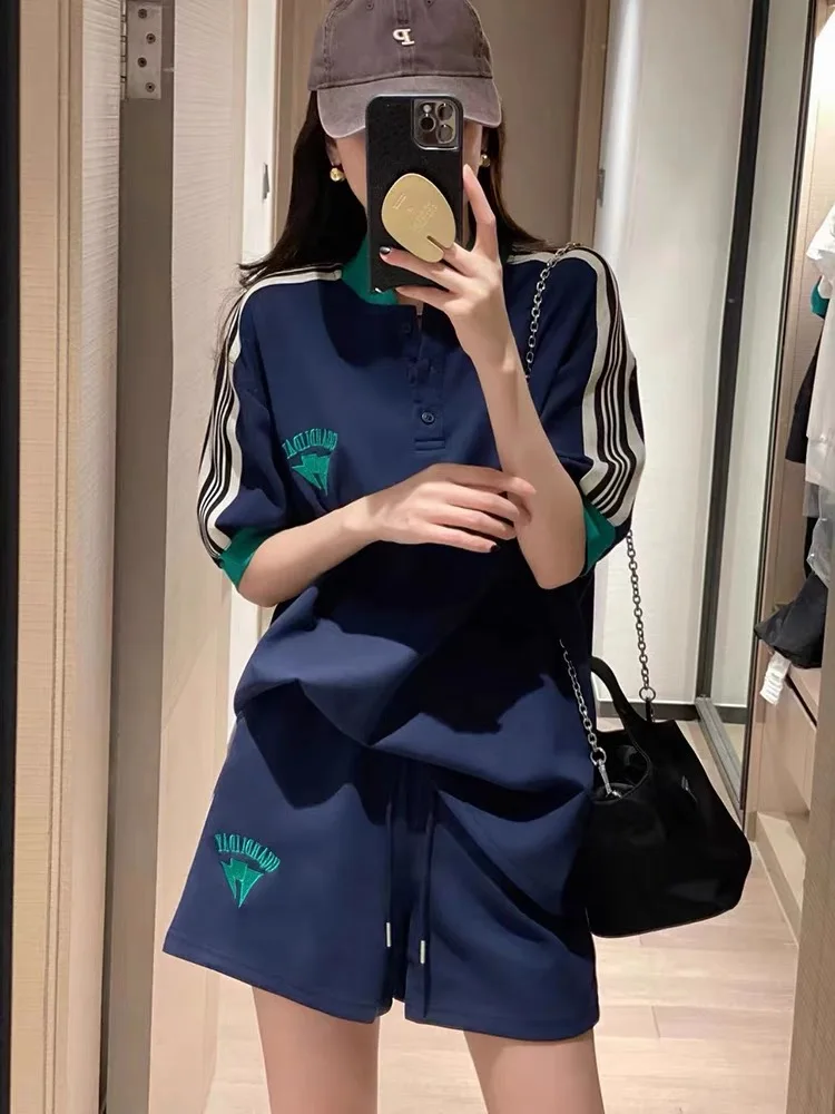 Fashion Casual Two Piece Shorts Sets For Women 2023 Summer Street Tracksuit Short Sleeves Tee Top Shorts Oversized Matching Sets