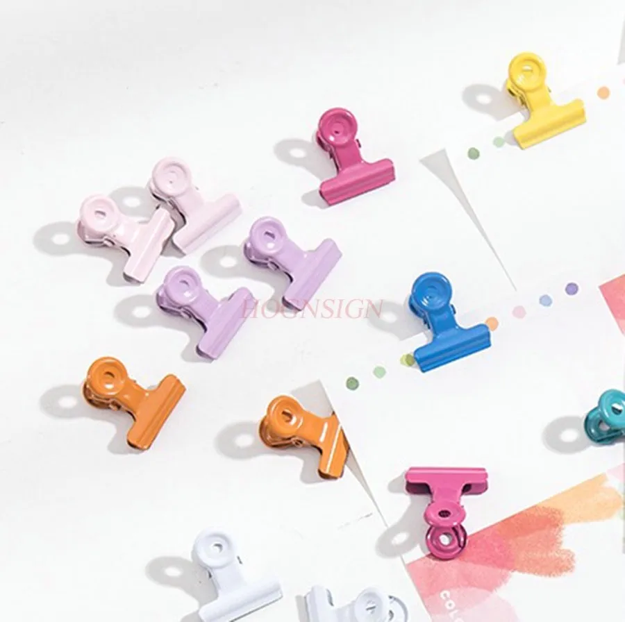 12pcs Mo San Color Round Grip Ledger Long Tail Clip Cute Color Long Tail Ticket Clip Student File Sorting Iron Clip