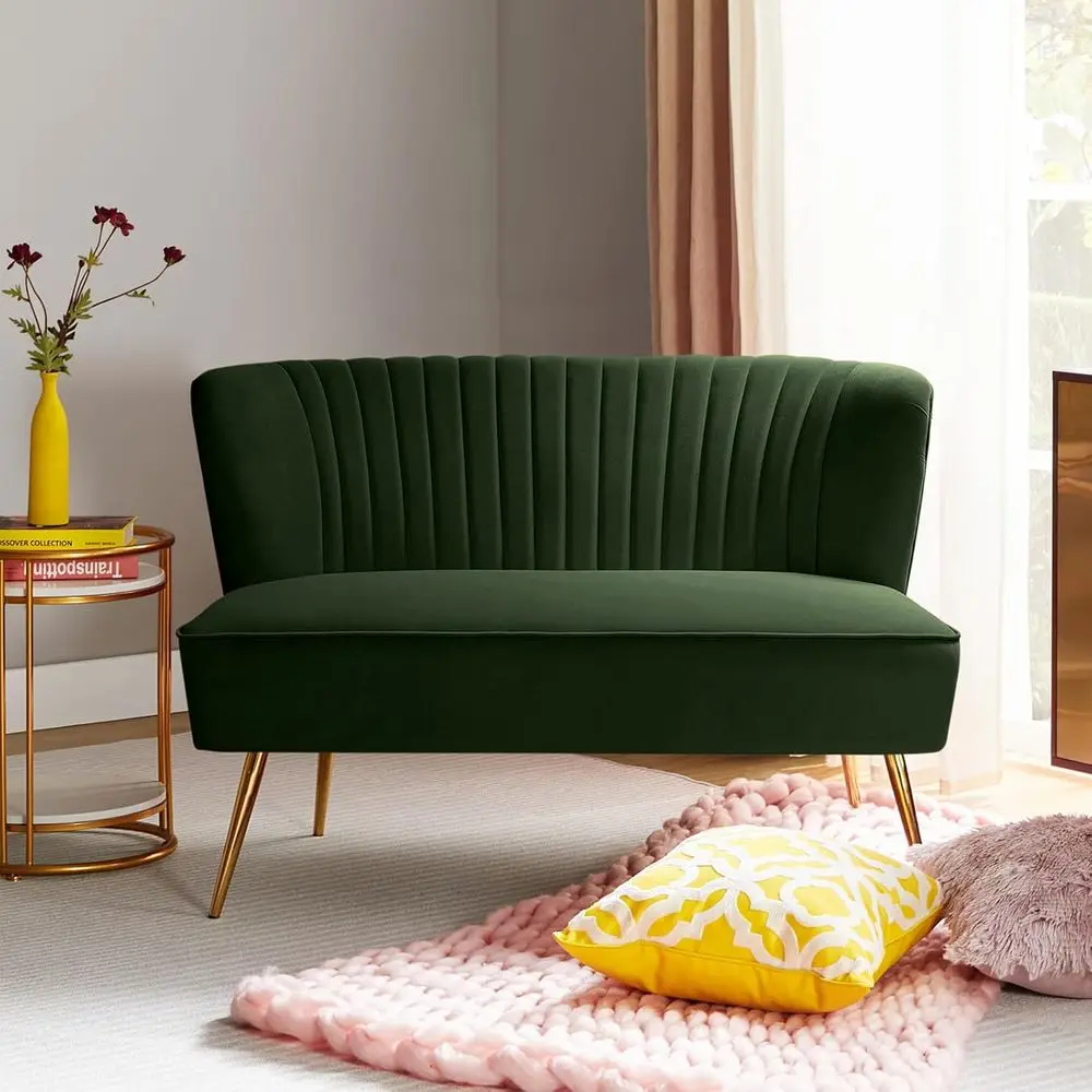 

Velvet Upholstered Loveseat with Metal Legs, Compact 2-Seat Sofa for Living Room or Bedroom
