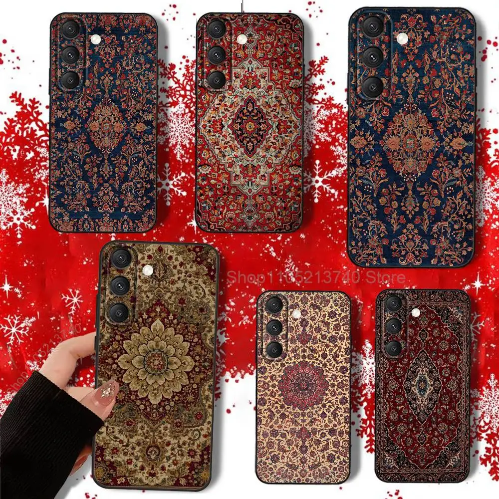 

F-Floral c-Carpet PatternS Phone Case For Samsung S22,S24,S20,S25,S23,S30,S21,Ultra,Plus,Fe,Lite 4G,5G Black Soft Cover