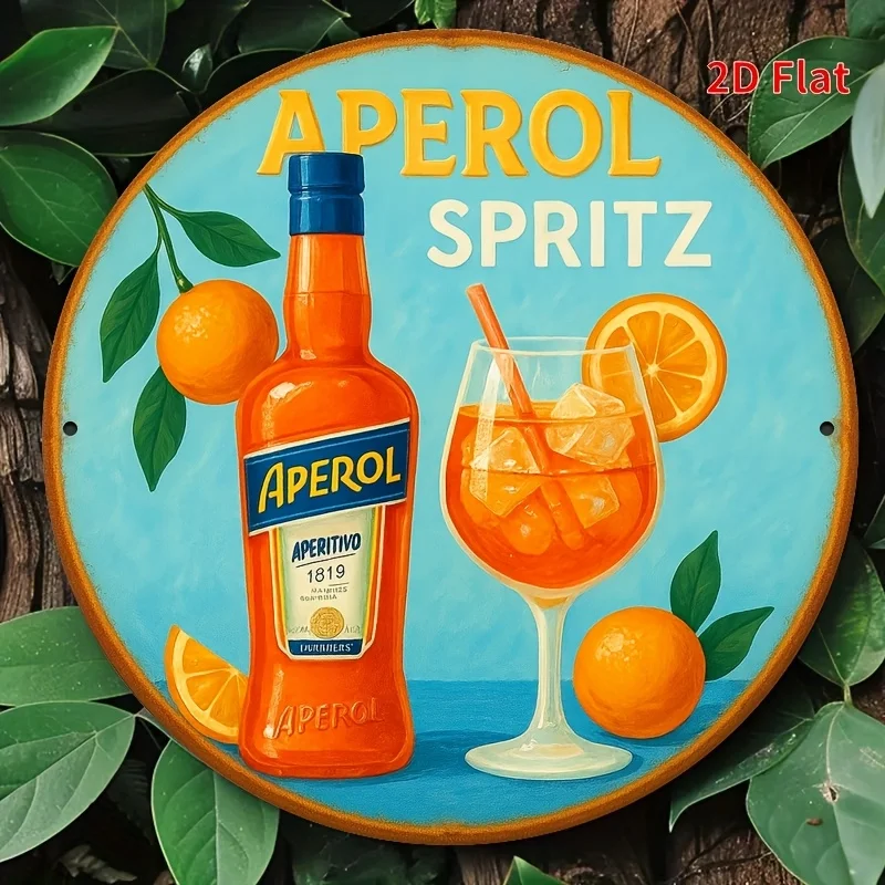 Letrero con logotipo plano 2D de Aperol Spritz, diseño de licor italiano, arte de pared de Metal Vintage, logotipo de Aperol y marca icónica para Bar en casa, 1 ud.