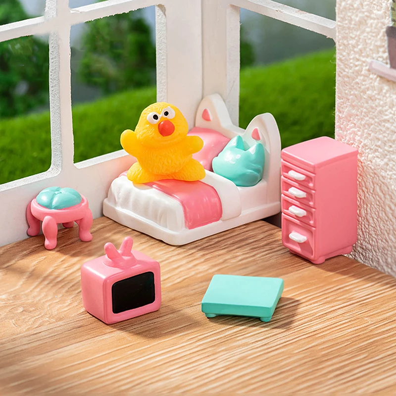 Miniature Furniture Ornaments Forest Family Kitchen Toy Dining Table Dollhouse Accessories Bathroom Pretend Play For Girl Gifts