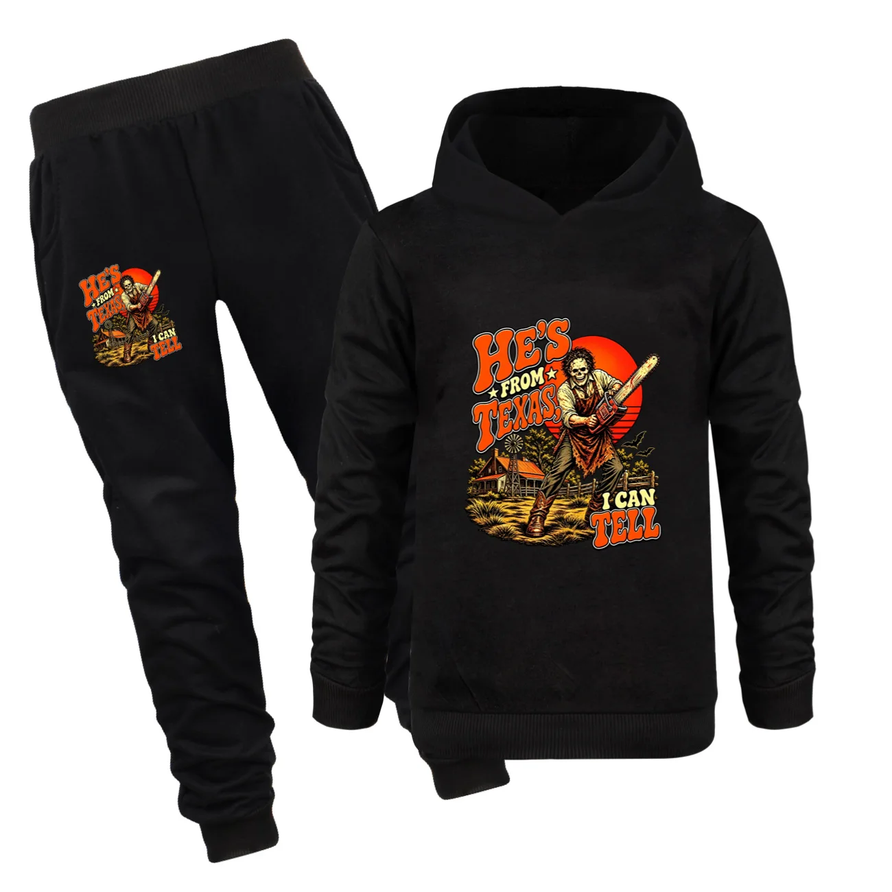 Novelty Chainsaw He S From Texas I Can Tell Clothes Set Kids Spooky Halloween Outfits Boys Fashion Tracksuits Baby Girls Outfits
