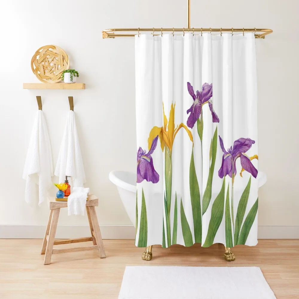 

Винтажная фиолетовая и желтая занавеска для душа с цветком ириса, набор для душа, набор для душа для ванной комнаты, аксессуары для ванной комнаты, занавеска