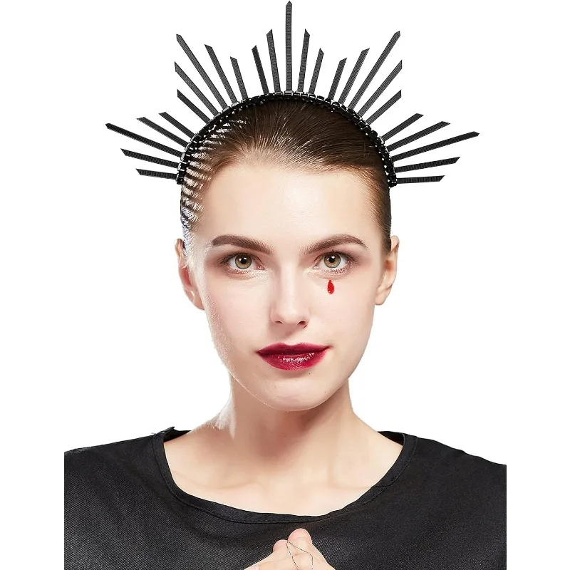 

1 шт./золотой головной убор с короной Мэри Halo-тиара с шипами и серьгами для женской свадьбы, косплея и Хэллоуина