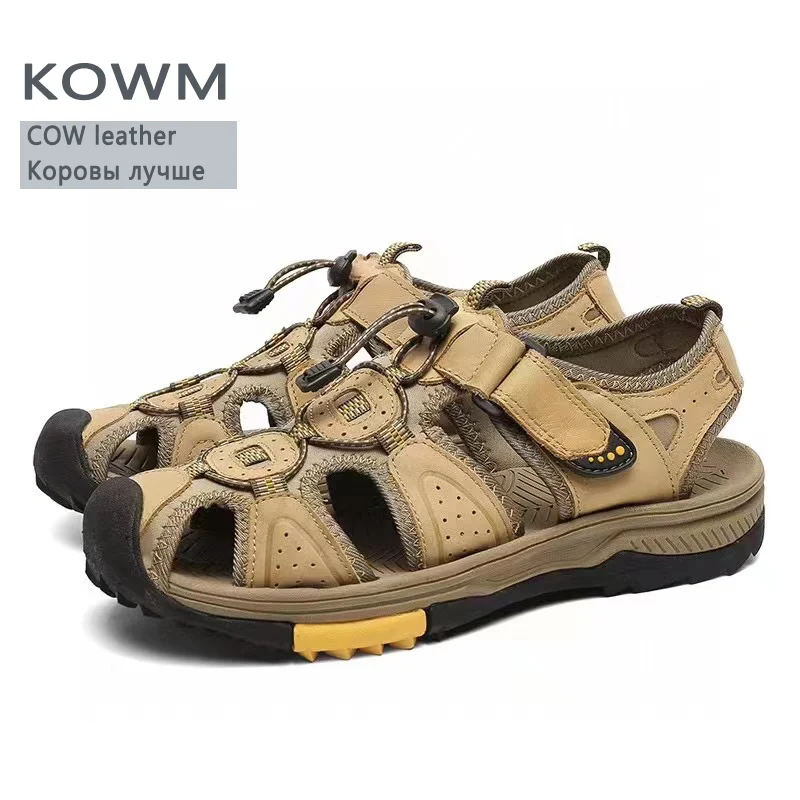 KOWM Cow leather Upstream Shoes Men Outdoor  Wading Aqua Shoes Breathable Mesh Sandals  Quick drying men Sneakers  water shoes