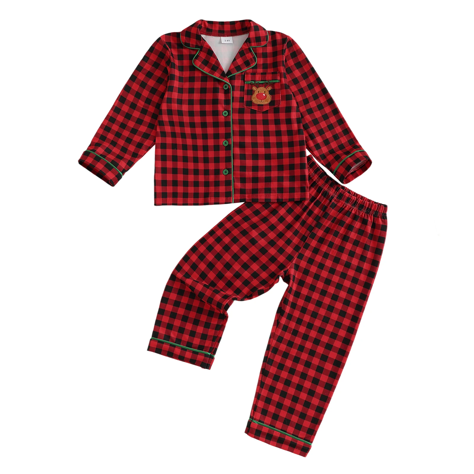 

Kids Christmas Pajamas Set Plaid Long Sleeve Button Closure Tops with Pants Sleepwear