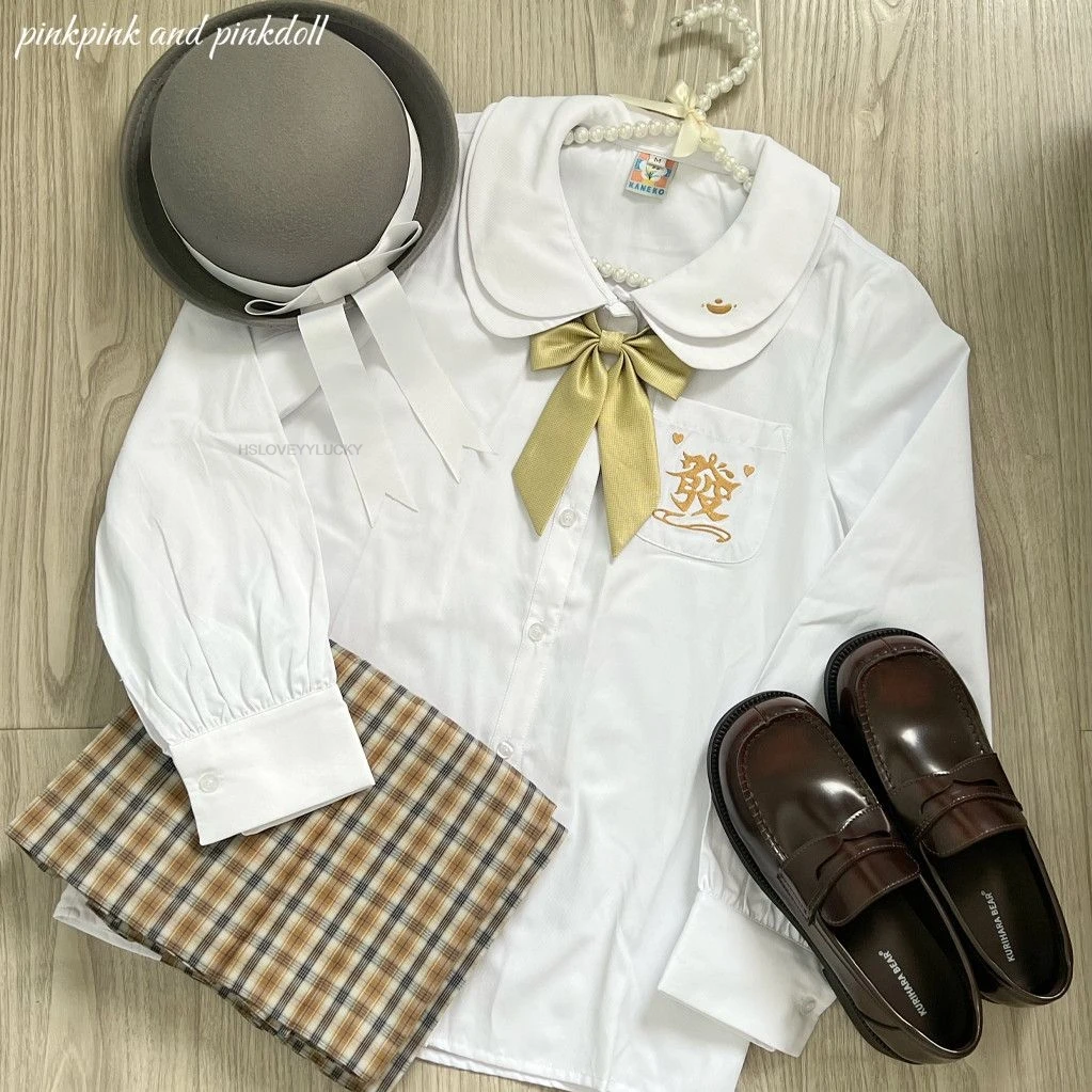 Chinese Jk Shirt Long Sleeve Original Yuanbao Collar Girl Cosplay Design Autumn And Winter White Embroidery Blouse