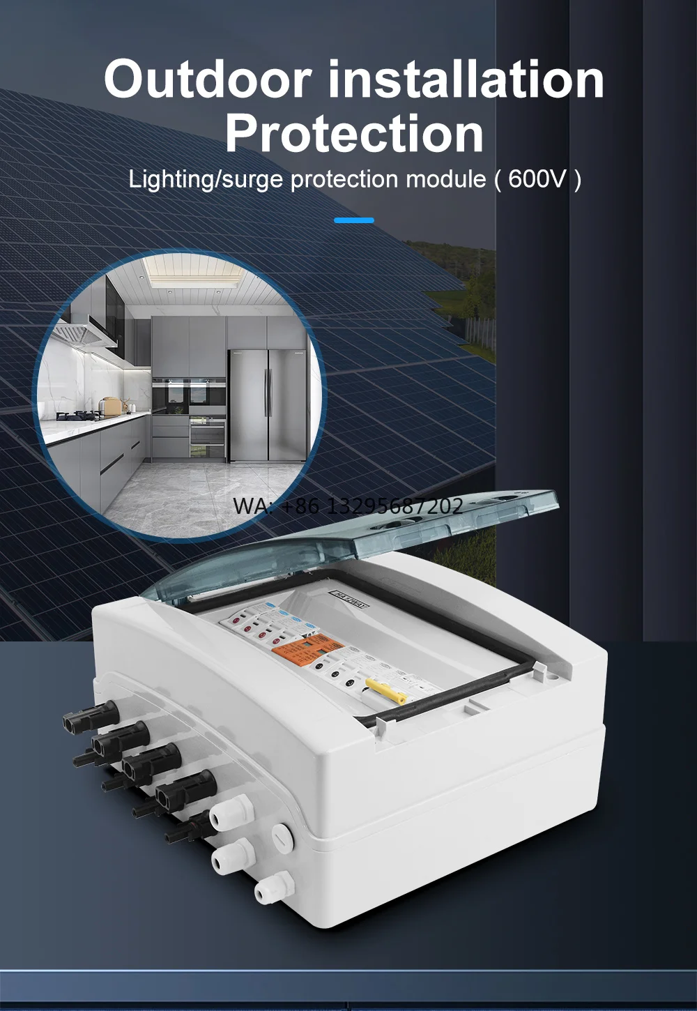 

Solar Photovoltaic PV Combiner Box With Lightning Protection 4 Input 1 Out DC 600V Fuse MCB SPD Waterproof Box IP65 12ways