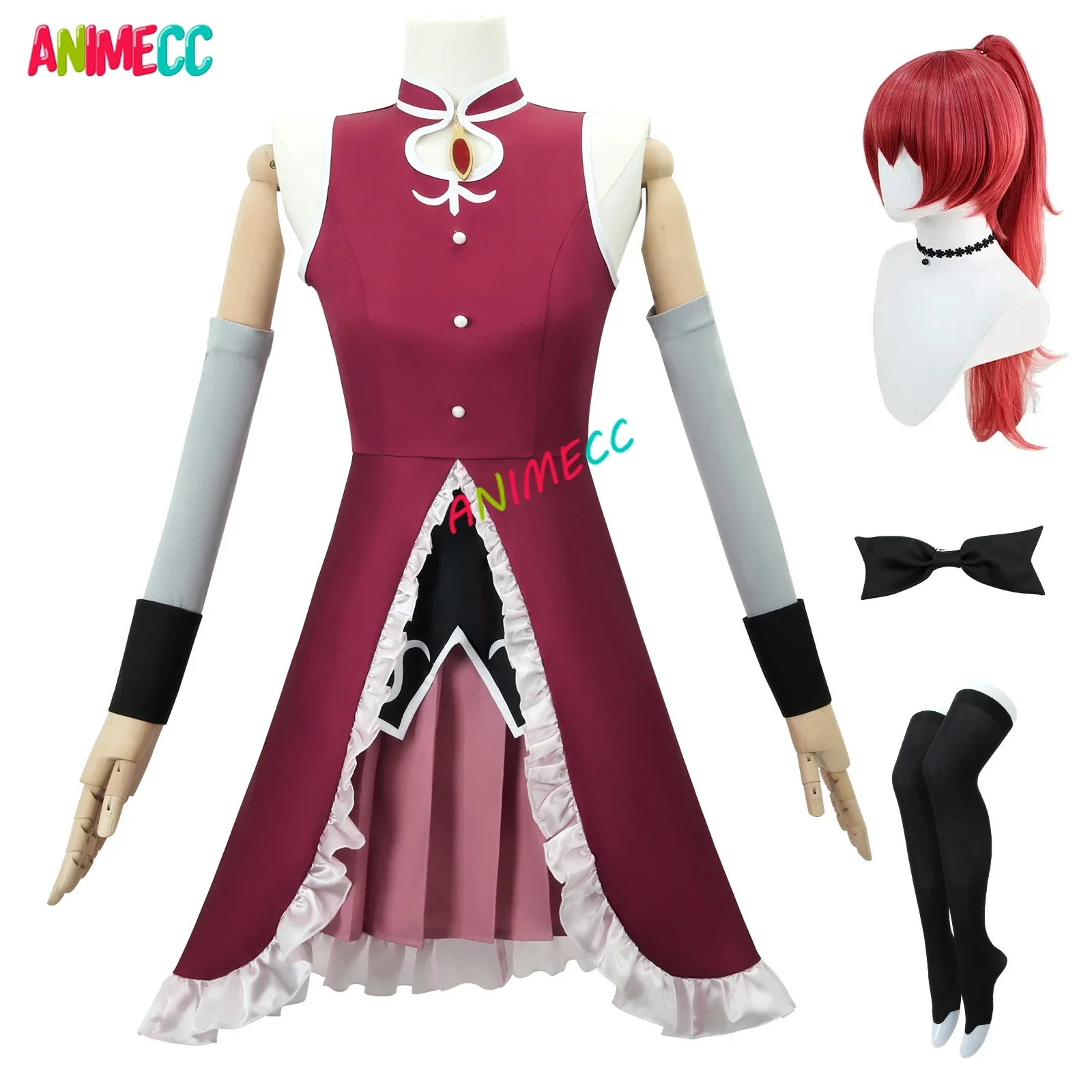 

XS-2XL Sakura Kyoko Cosplay Puella Magi Madoka Magica Combats Wig Anime Halloween Party Costume for Women Girls