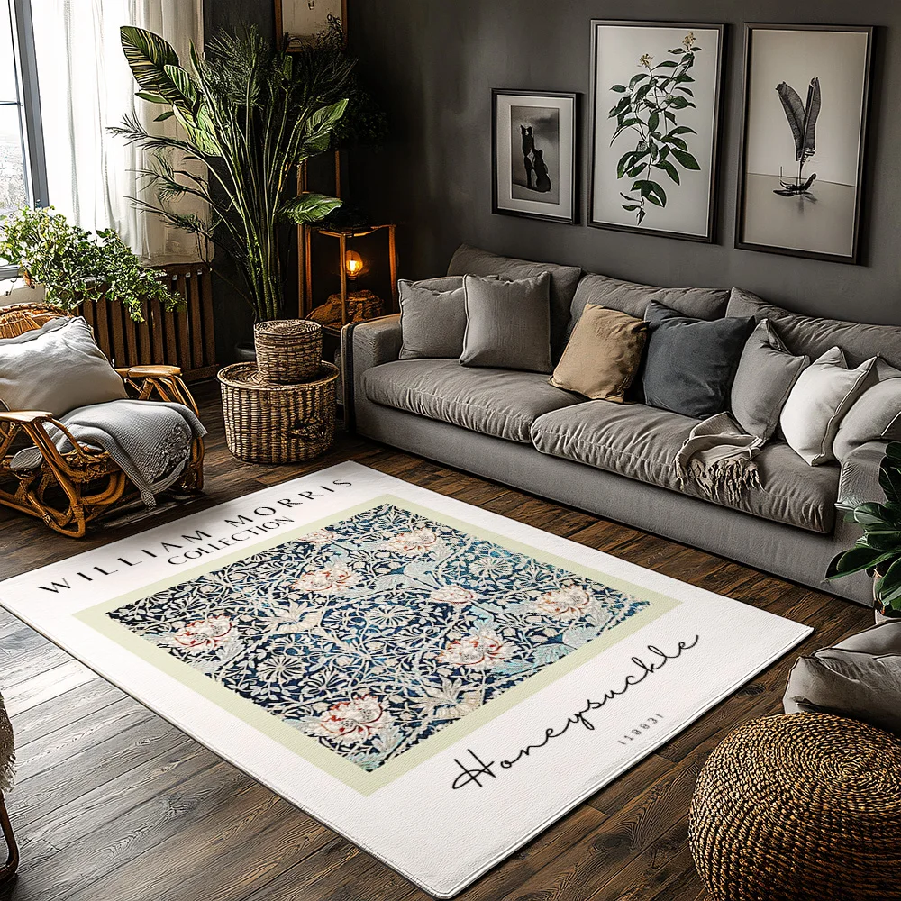 سجادة كلاسيكية لمنطقة الأزهار من ويليام موريس على الطراز الفارسي لديكور المنزل ممسحة غير قابلة للانزلاق سجادة بوهيمية بتصميم تقليدي سجادة أرضية