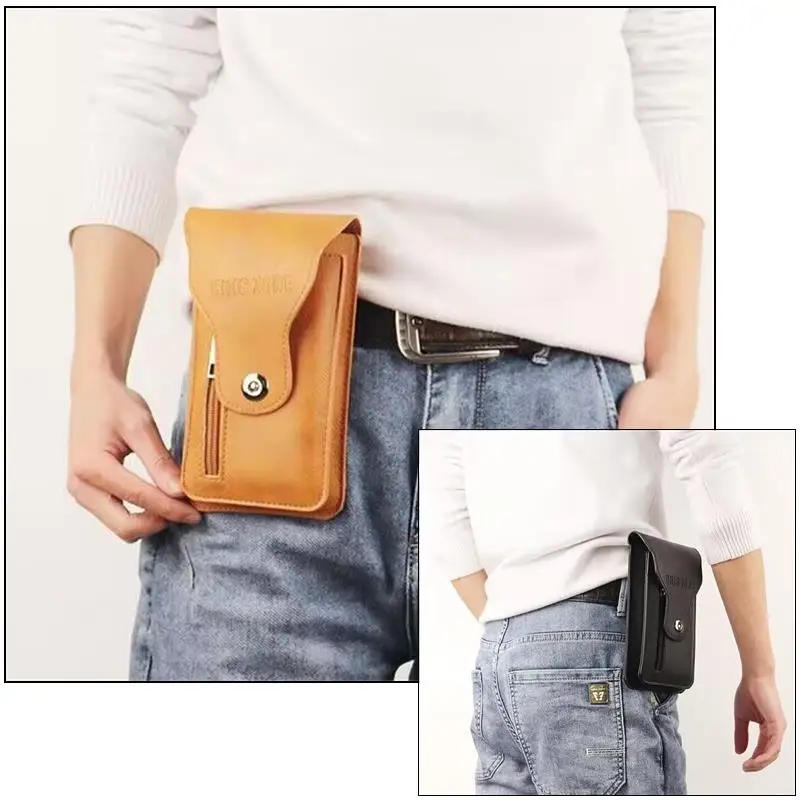 Fashion Leather Male Waist Pack Phone Pouch Bags Waist Bag Men\'s Belt Bag Multifunctional Water Proof Waist Bag Crossbody Bags