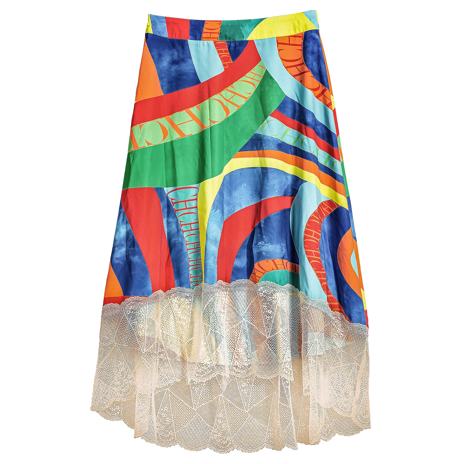 CHCH 2024 Summer New Print Retro Midi Half Skirt Women's Elegant Lace Lower Half Colored Printed Half Skirt