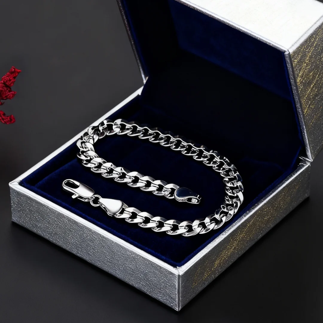 Popular brand 925 Sterling Silver fine 7MM chain bracelets for man women noble fashion designer jewelry wedding party gifts
