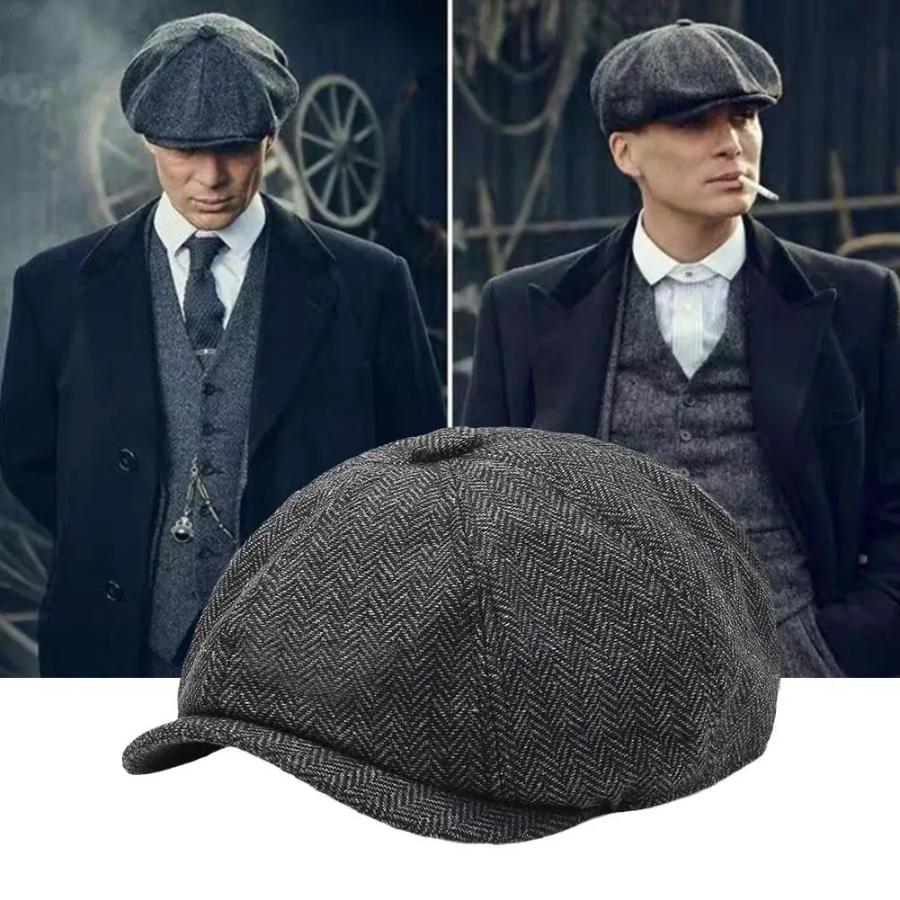 Béret octogonal en tweed rétro avec visière pour homme, chapeau Newsboy, casquettes de rue, casquettes d\'hiver et de printemps, béret Hip Hop,