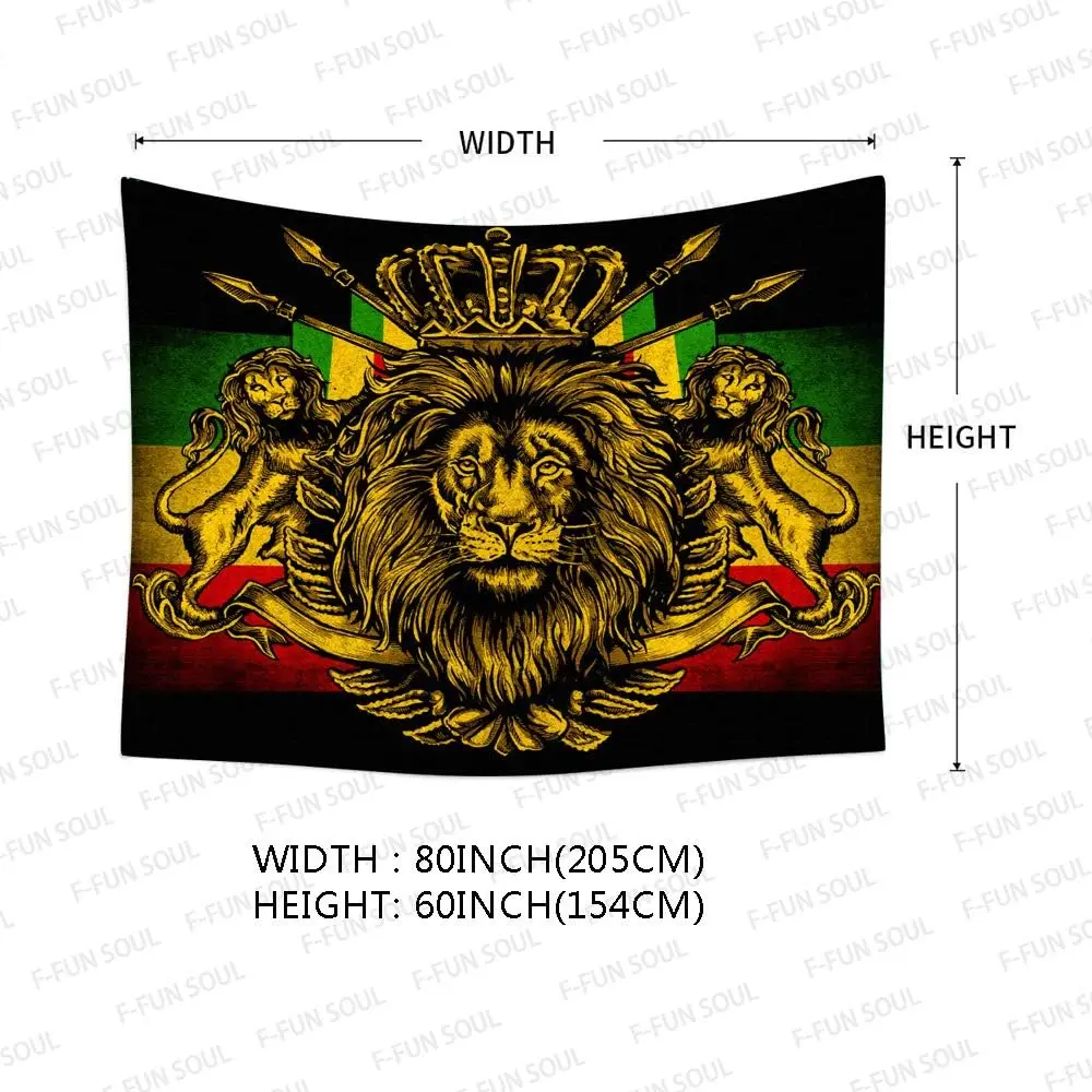 Vintage Royal Lion Crown Tapestry, Rasta Reggae African Flag Print Wall Art for Bedroom Living Room Dorm Apartment Decor - view 5