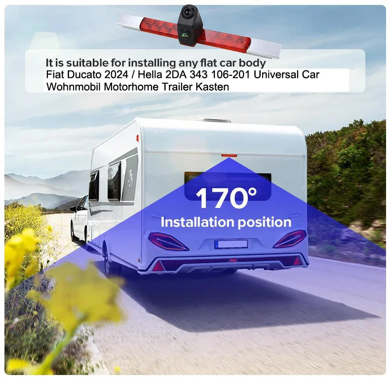 Double rear view camera+7 inch Mirror monitor Kit for Fiat Ducato 2024 / Hella 2DA 343 106-201 Universal Car Bus brake light