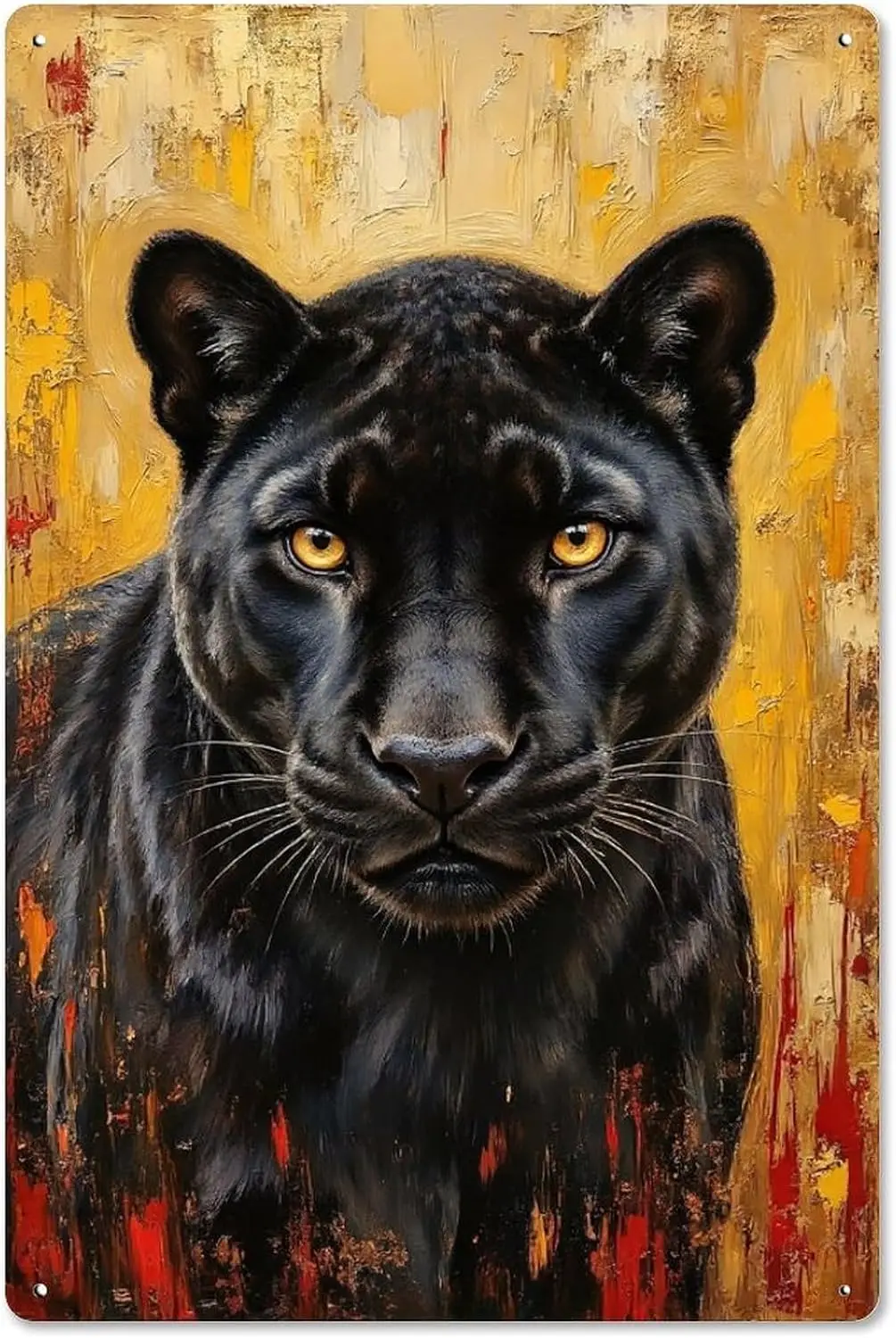 Black Panther Portrait Golden Eyes Tin Sign Wall Decor,   Decorative Plaque for Home Bathroom Kitchen Bar Garage Garden Indoor O
