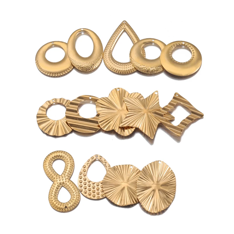 6pcs/lot Stainless Steel Irregular Embossing Charms 3D Bent Drop Star Shape Pendants For DIY Earrings Bracelet Jewelry Making Su