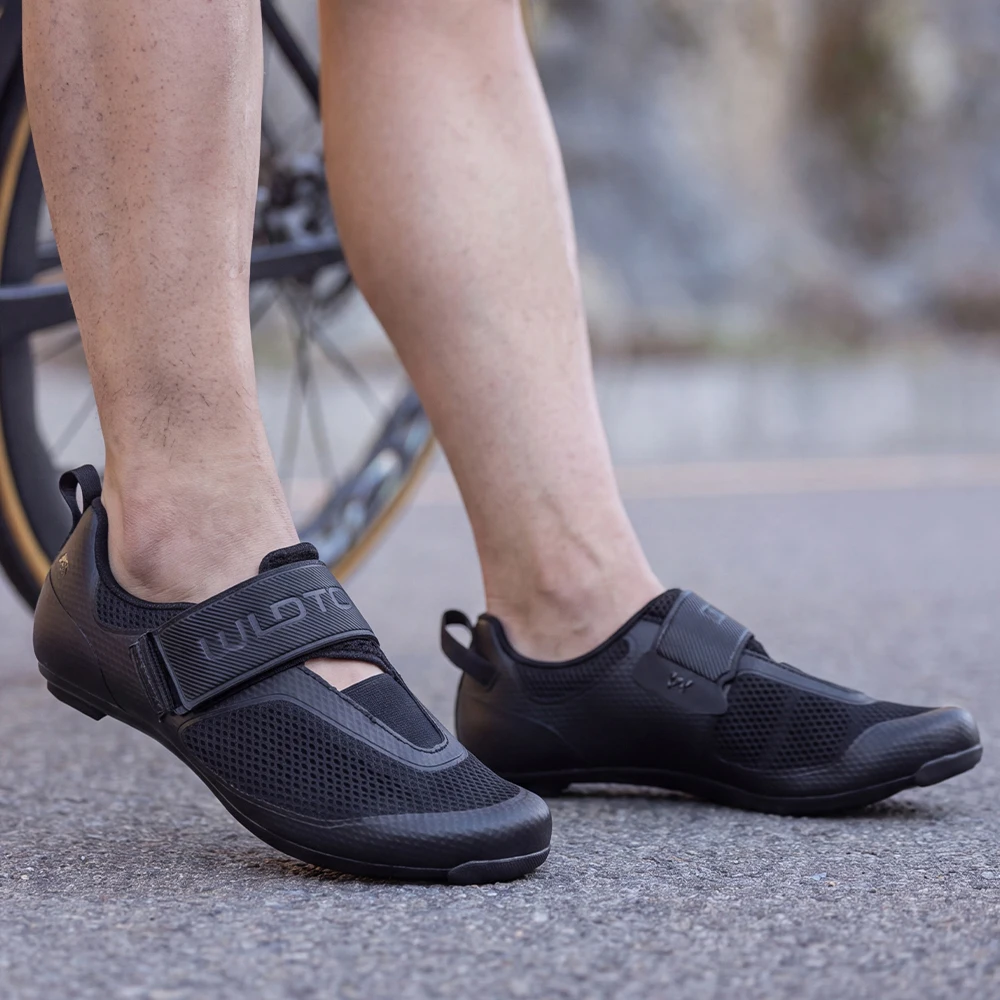 WILDTO Triathlon-Radschuhe Herren-Rennradschuhe Neue Nylon- und Glasfasersohle Knock-Schutz-Zehenpartie Atmungsaktive Fahrradschuhe mit Schnellverschluss – Detail 11