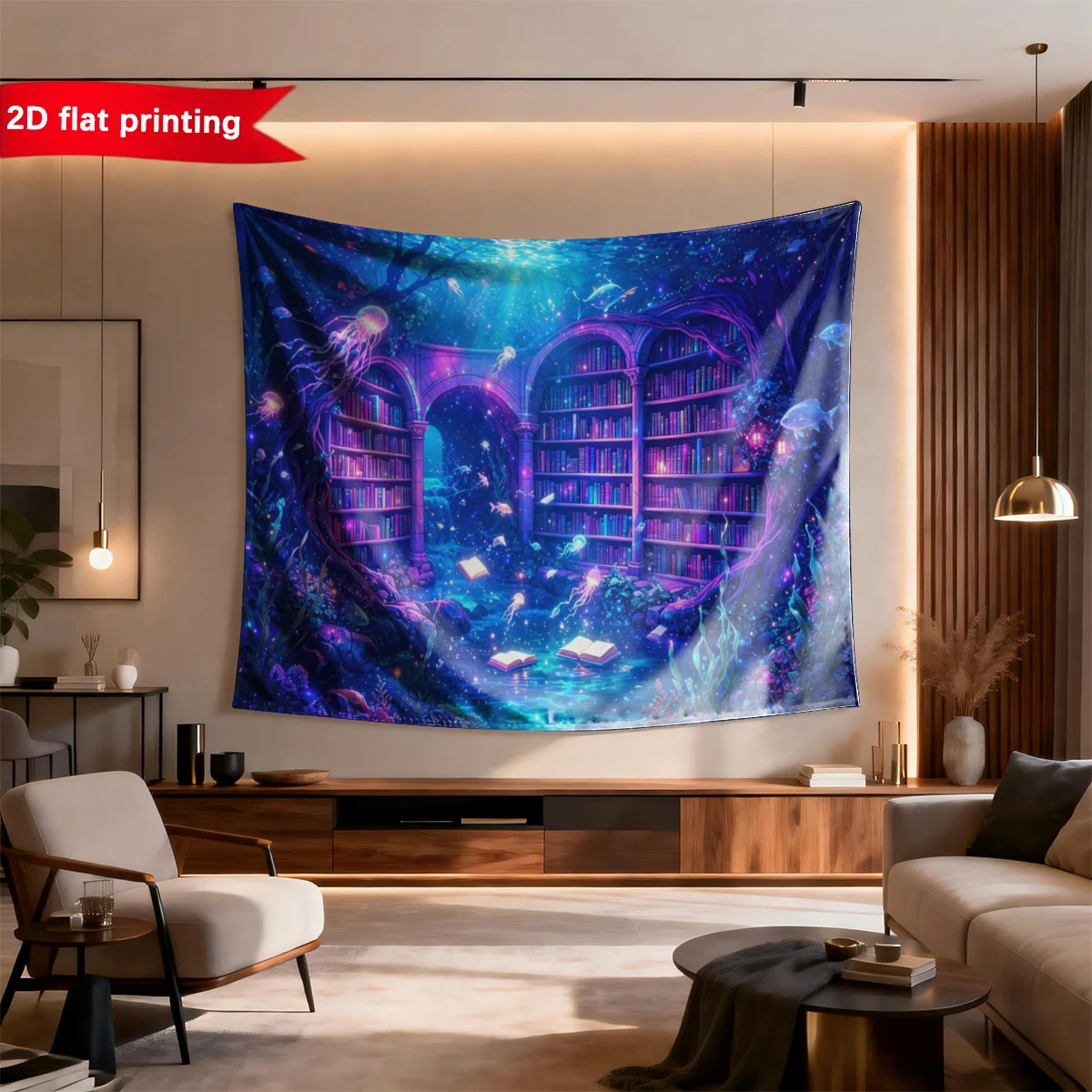 Luxury Ocean Fantasy Tapestry Wall Hanging Blue Deep Sea Cosmic Galaxy Art Decorative Bedroom Living Room Decor Sci Fi Library P