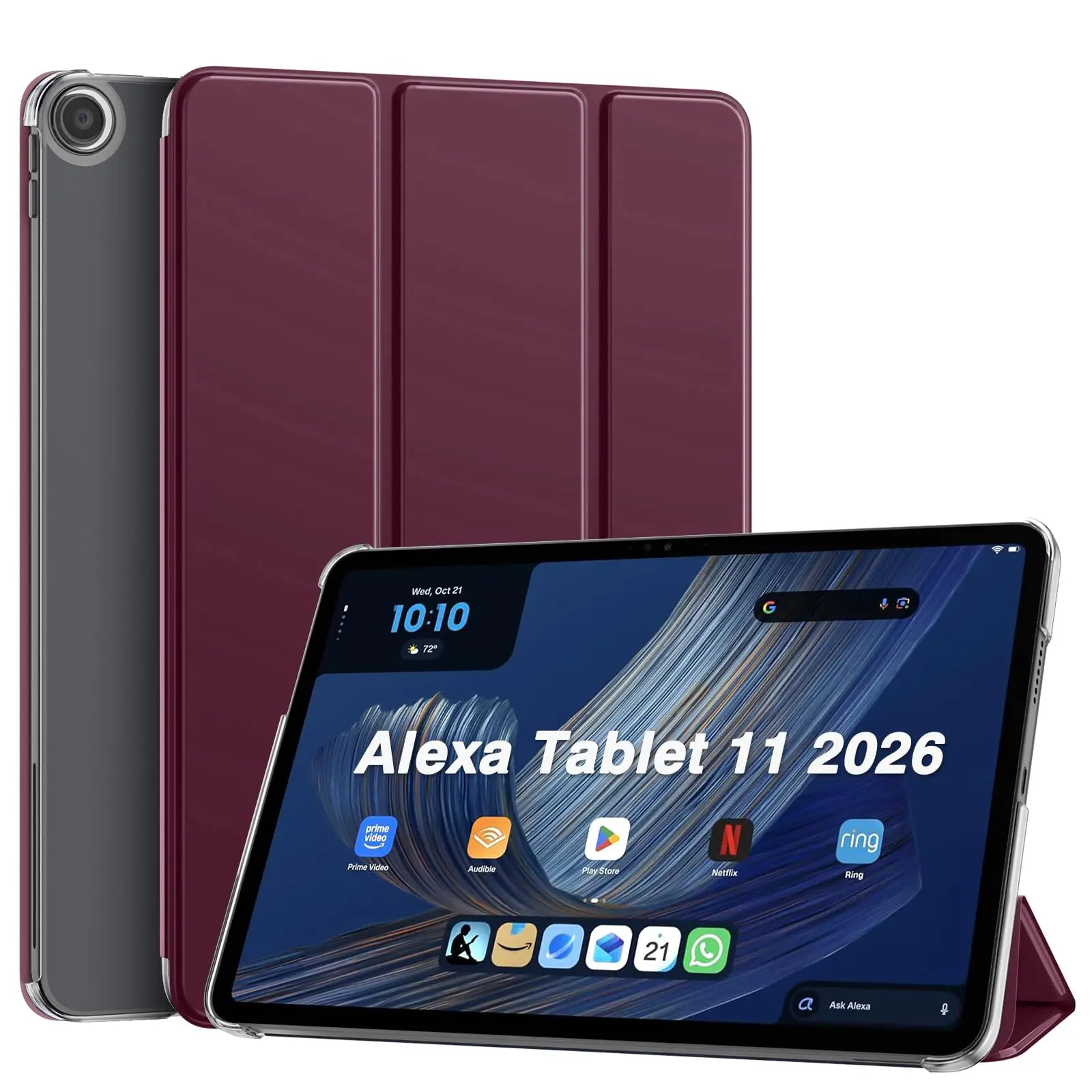 MoKo Case for 11″ Alexa Tablet 11 2026, Hybrid Slim Design, Multi-Viewing Angles, Auto Wake/Sleep Hard PC Translucent Back Cover