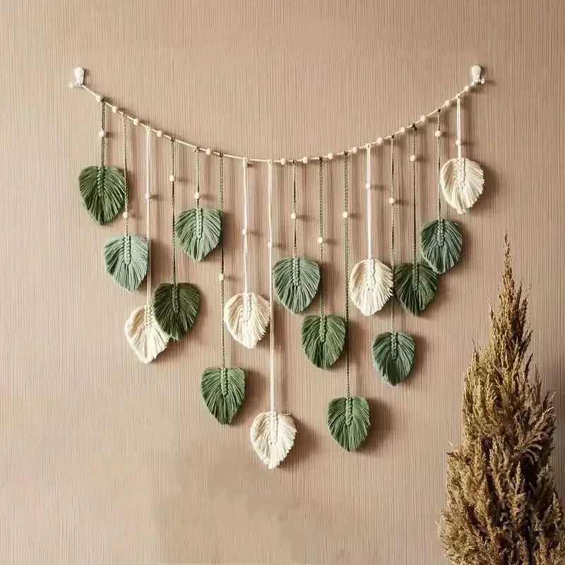 

Boho Home Decoration, Macrame Tapestry Macrame Leaf Feather Wall Hanging Decor for Living Room Bedroom, Boho Wall Art Home Decor