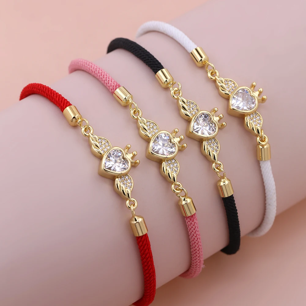 Lucky New Adjustable Bracelet Red Rope Chain Women Handmade Heart Butterfly Crown Round String Couple Bracelet Jewelry Gift