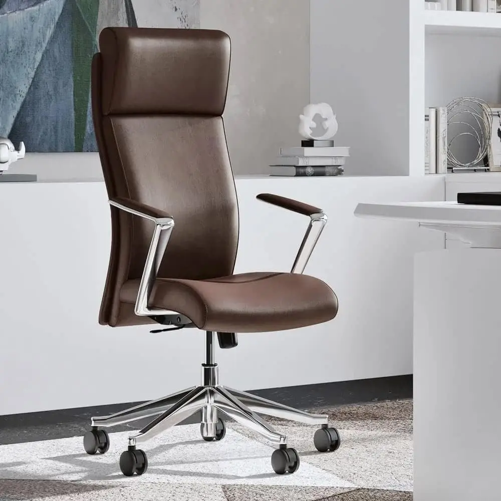 Draper Leather Executive Chair with Aluminum Frame- Dark Brown