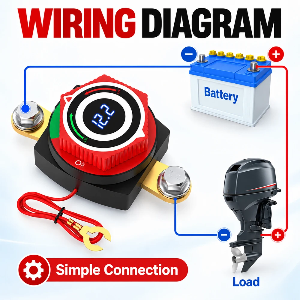 Seitenmontierter digitaler Batterietrennschalter DC5-80V mit LED-Voltmeter 275A Auto-Killschalter Ein-Aus-Batterietrennschalter – Detail 5