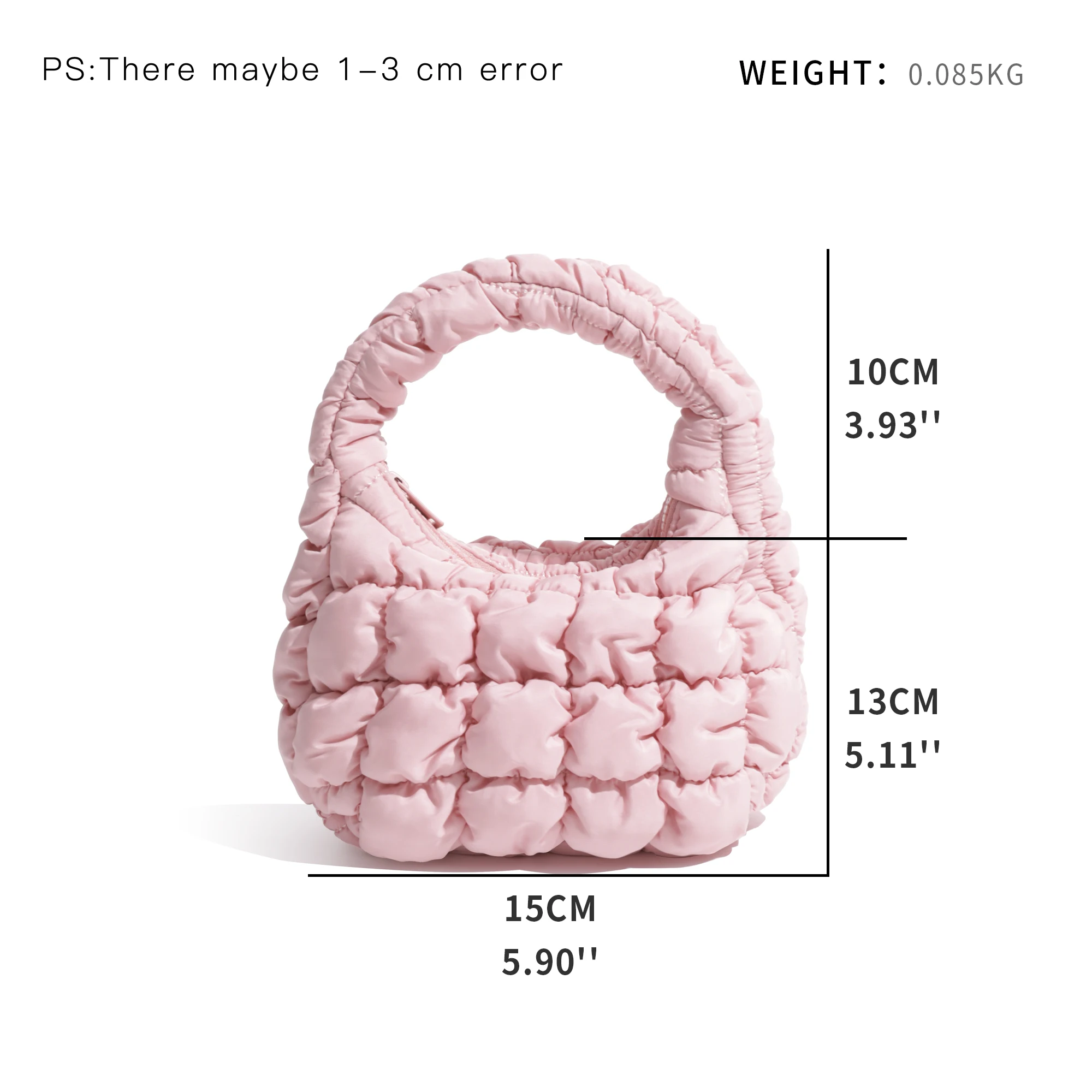 KOKOPEAS Small Pleated Tote Handbag For Woman Nylon Solid Color Simple Casual Phone Purse Quilted Cute Girl Key Headset Bag