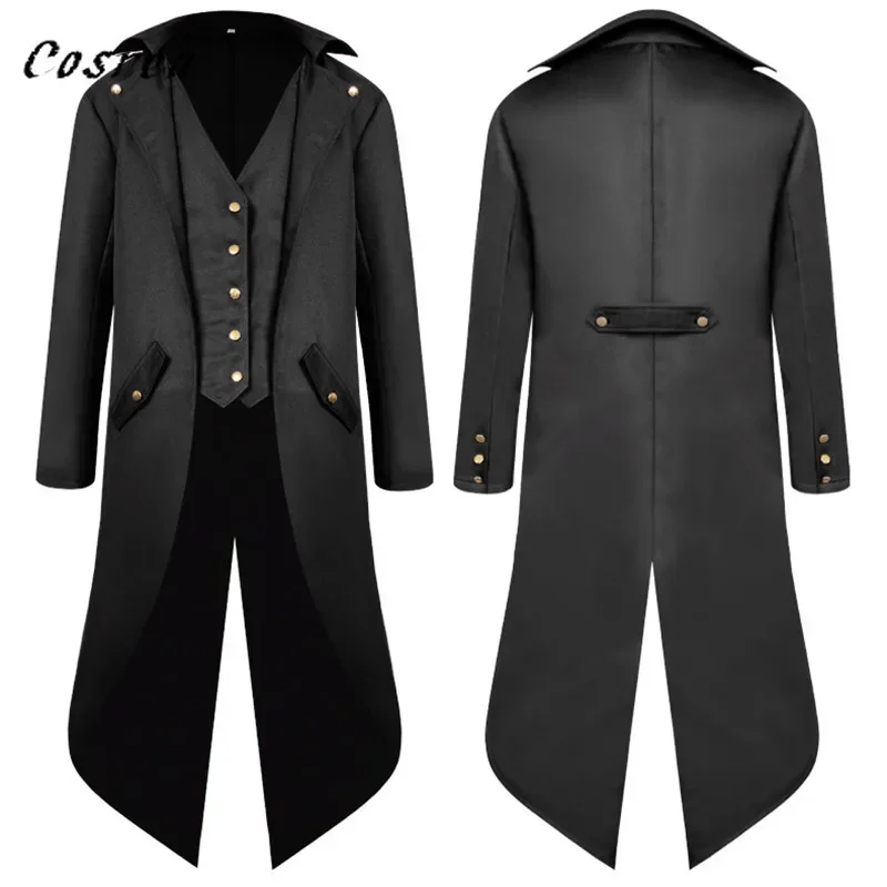 Medieval Retro Red Tuxedo Tailcoat Mens Jacket Coats Swallowtail Dust Cosplay Steam Punk Costume Palace Dress Europe Uniform